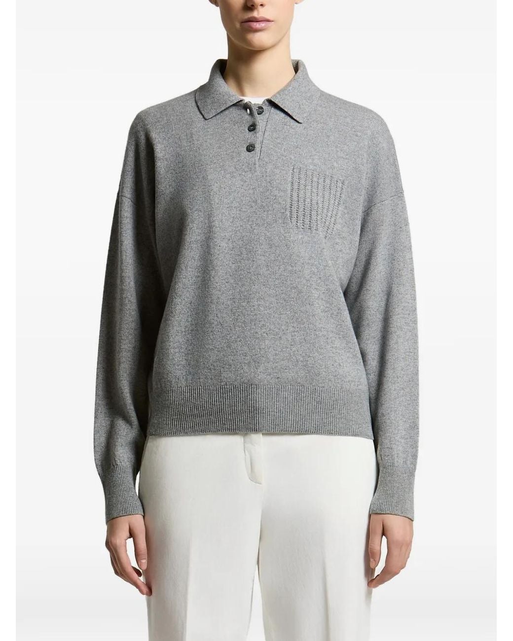 Peserico Gray Ribbed-Pocket Polo Shirt