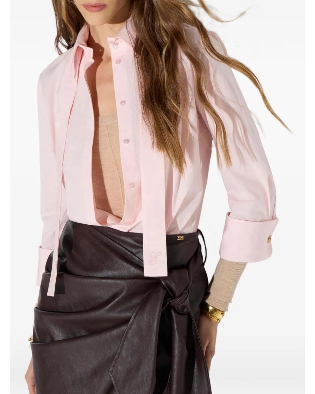 Elisabetta Franchi Pink Cotton Shirt With Sashes