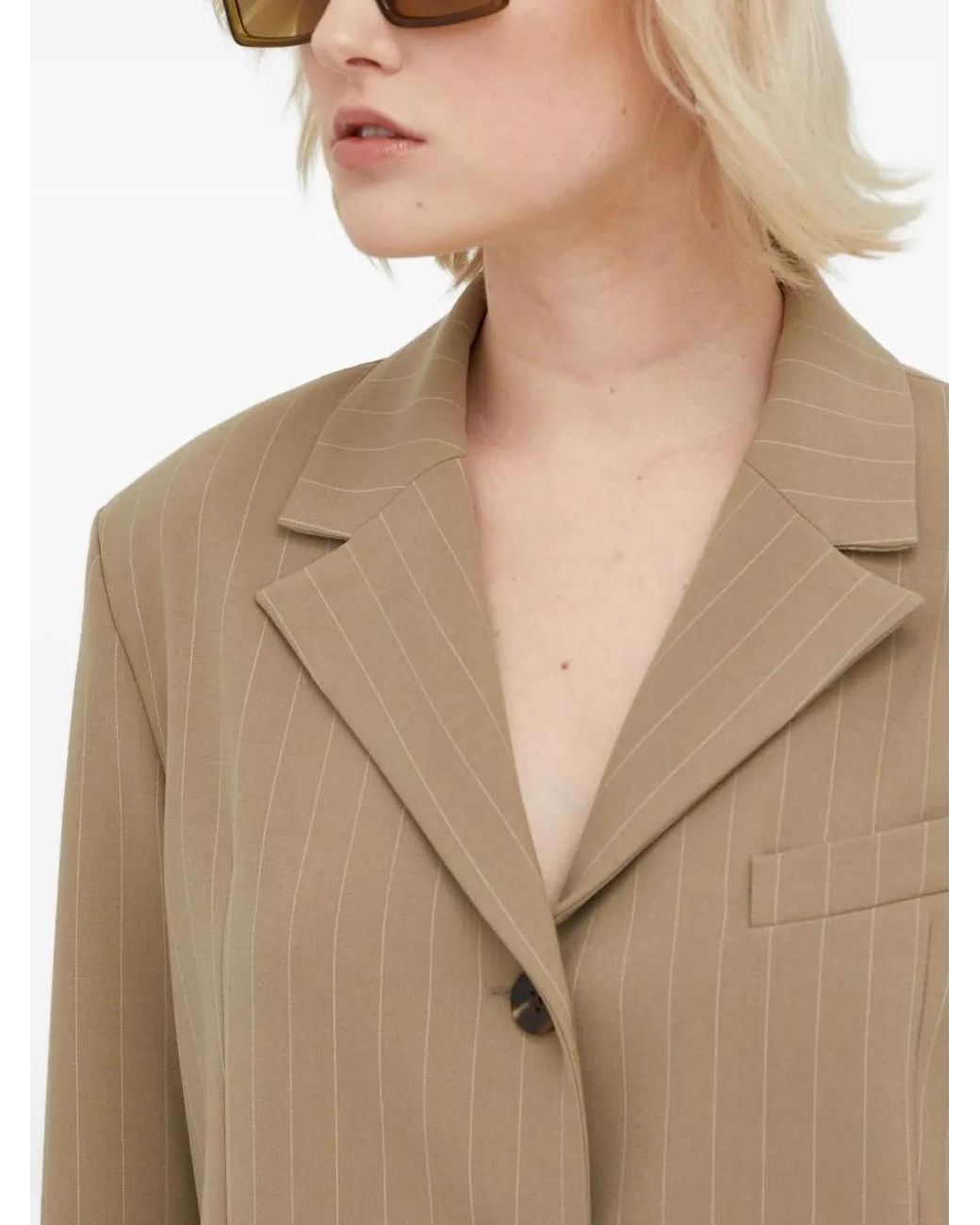 Samsøe & Samsøe Natural Pinstripe Single-Breasted Blazer