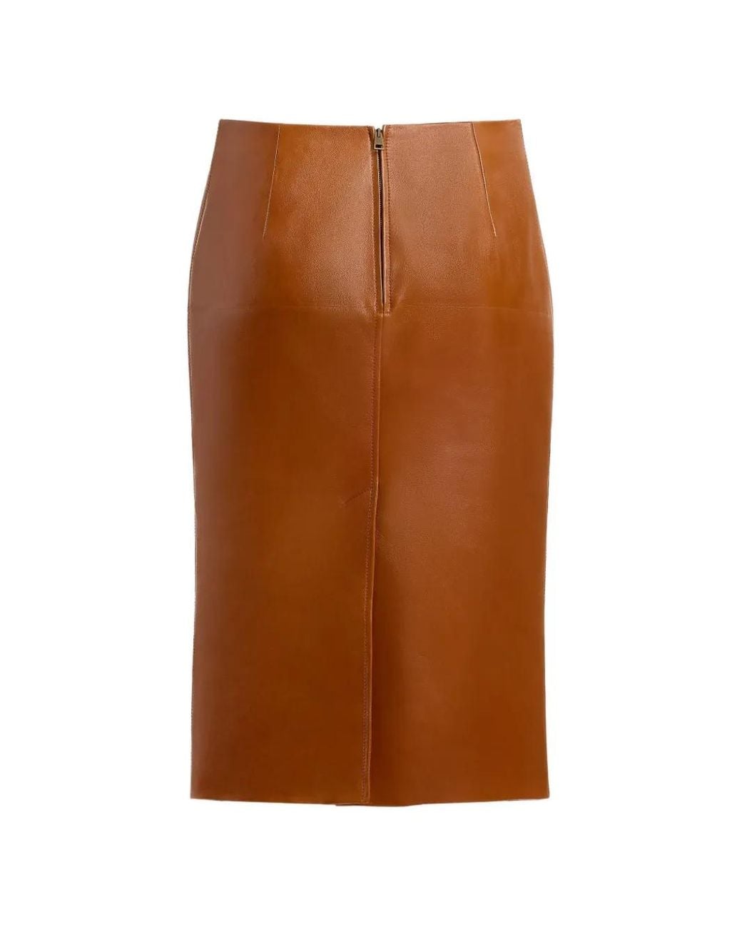 Elie Saab Brown Leather Pencil Midi Skirt