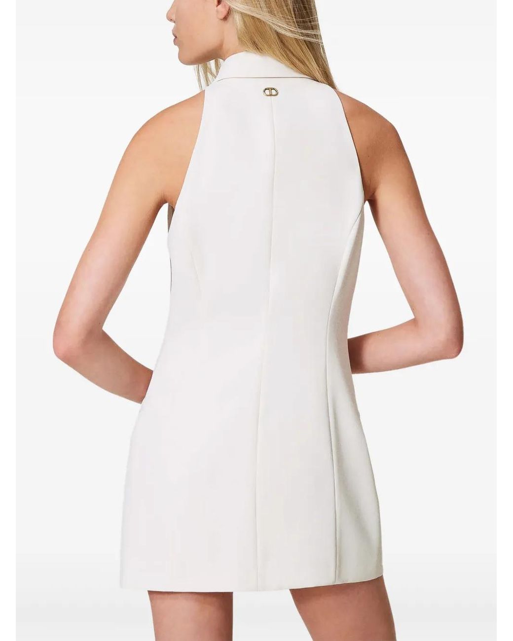 Twinset White Mini Buttoned Fluid-Crêpe Dress