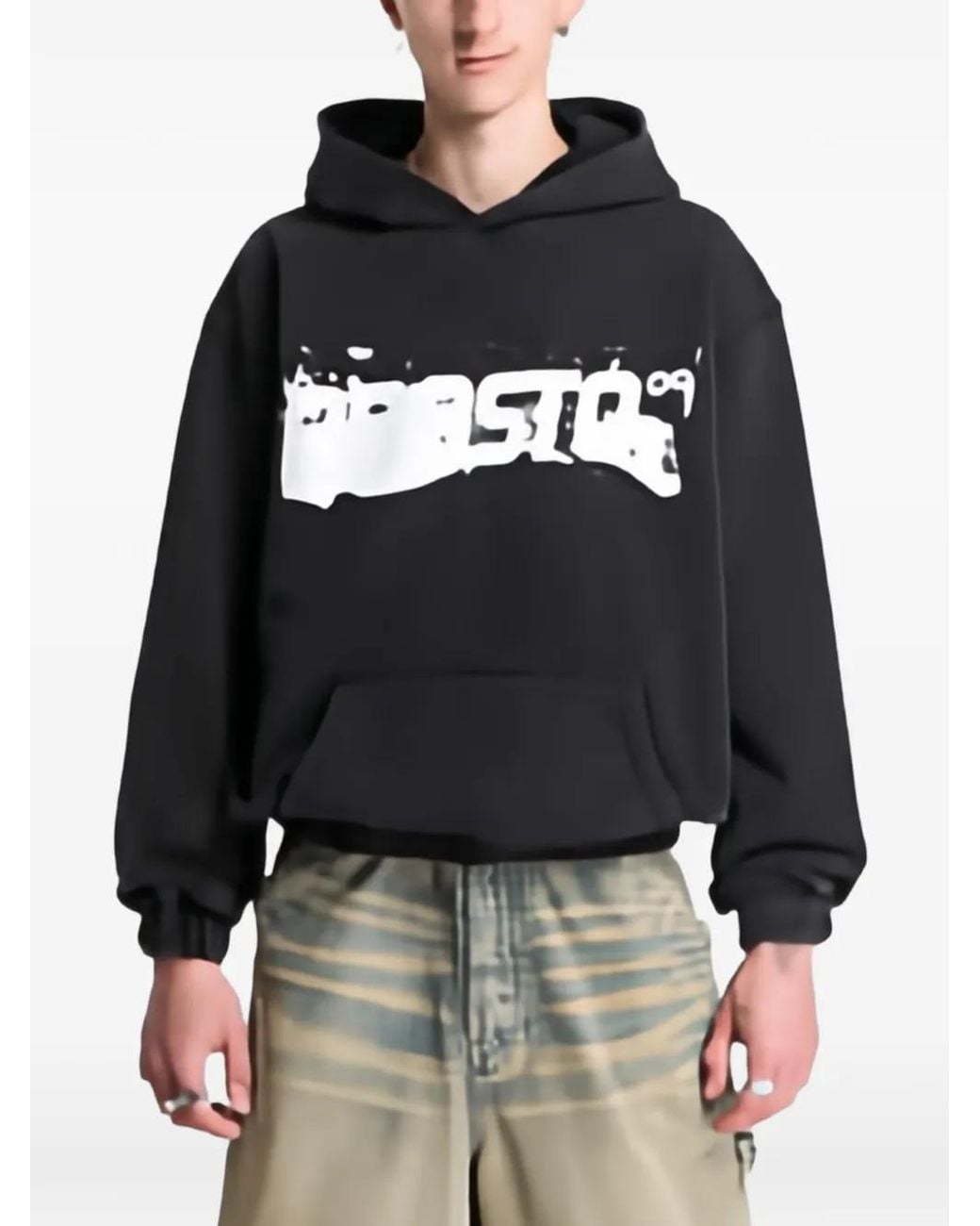 Prosto. Black Splash Washed Logo-Print Hoodie for men