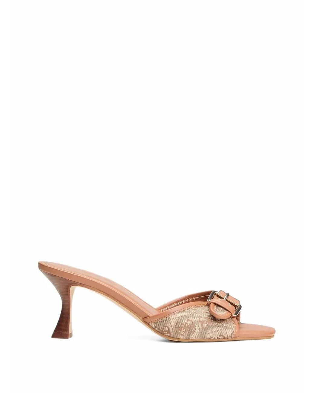 Guess Brown Monogram-Print Buckle-Detail Sandals
