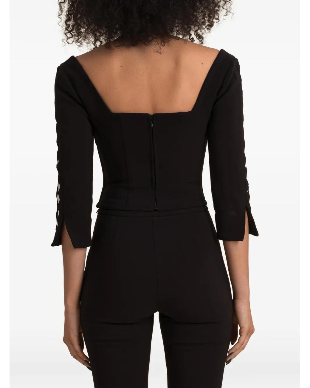 Contessa Mills Black Leo Diamond-Patterned Square-Neck Top