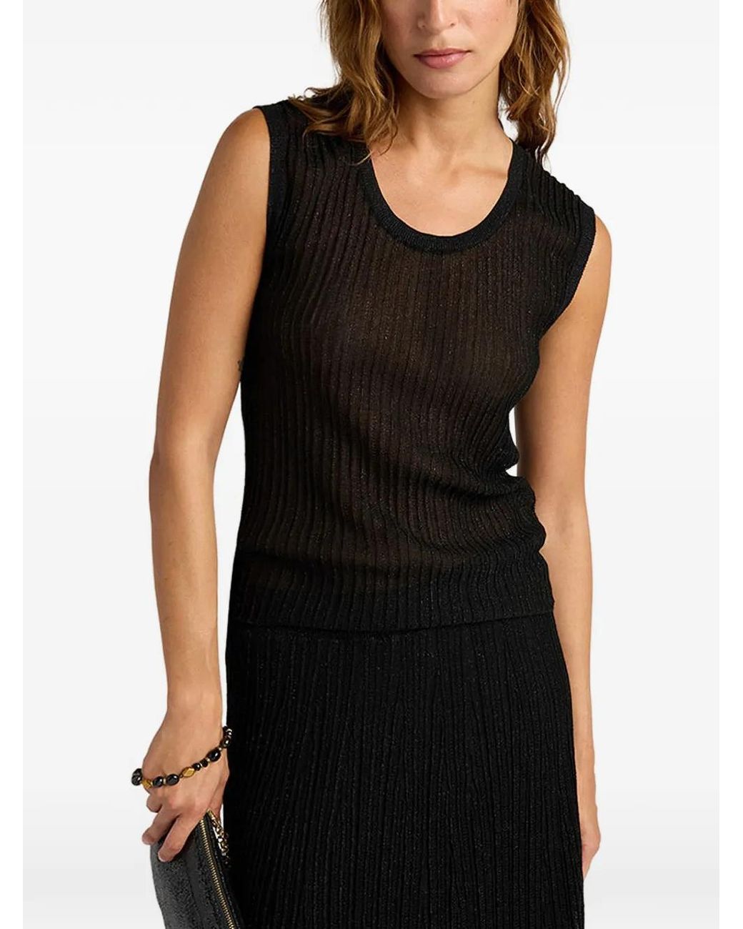 Momoní Black Takoda Round-Neck Ribbed Top
