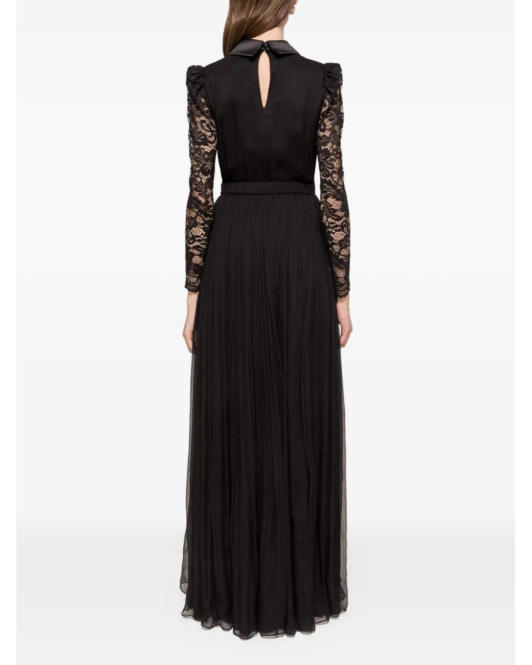 Nissa Black Lace-Panel Silk Maxi Dress