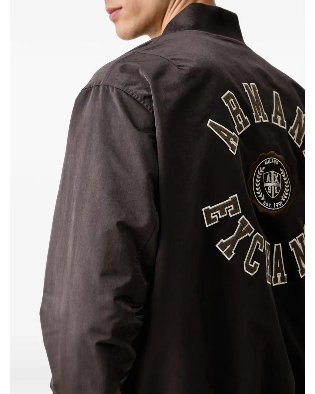 ARMANI EXCHANGE Black Logo-Embroidered Reversible Bomber Jacket for men