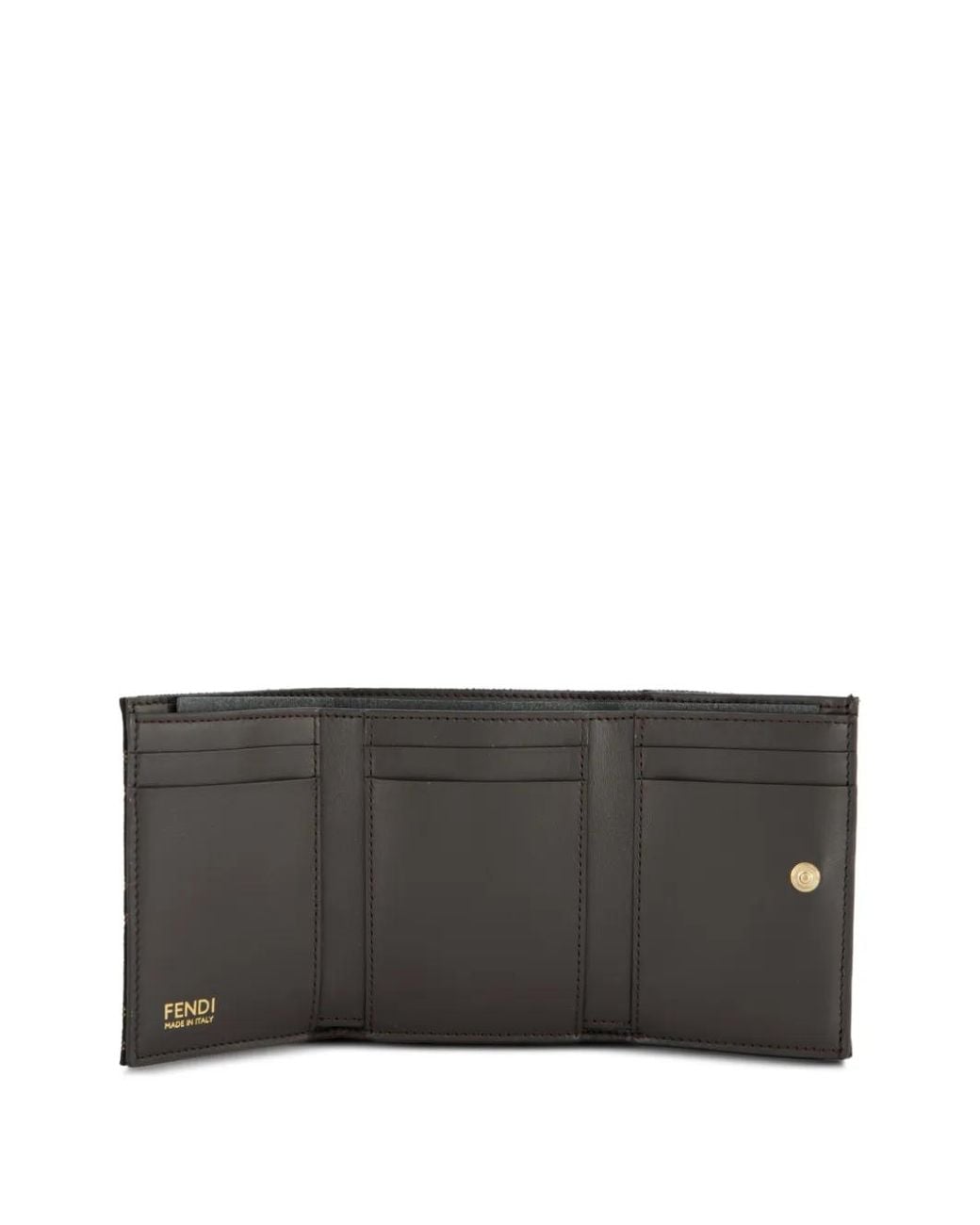 Fendi Black Mini Trifold Ff Jacquard-Accented Leather Wallet