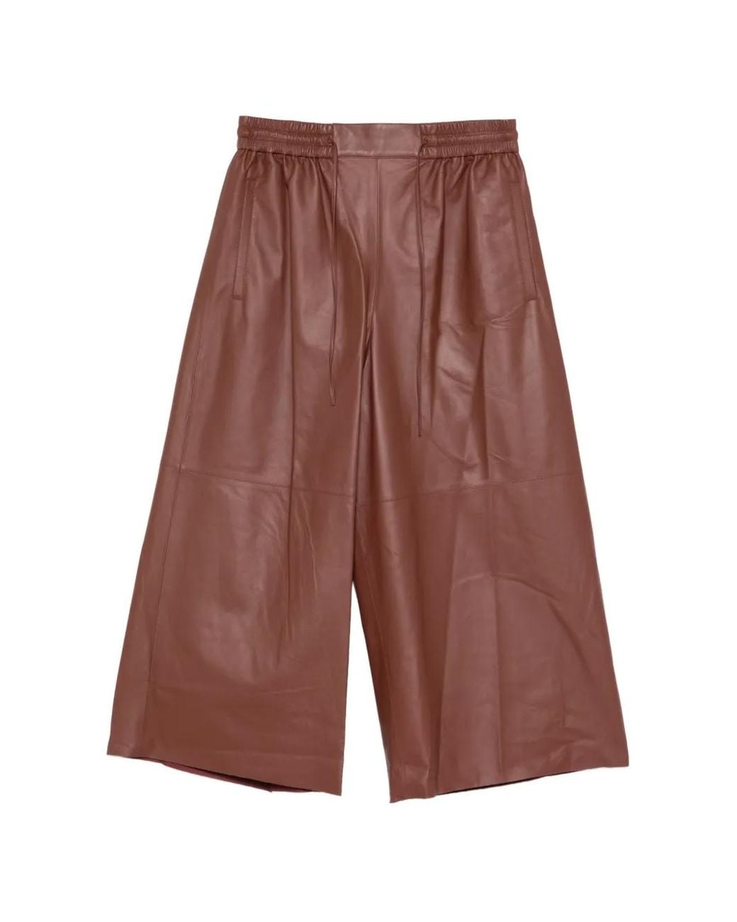 Yves Salomon Red Leather Trousers With Drawstring Waistband