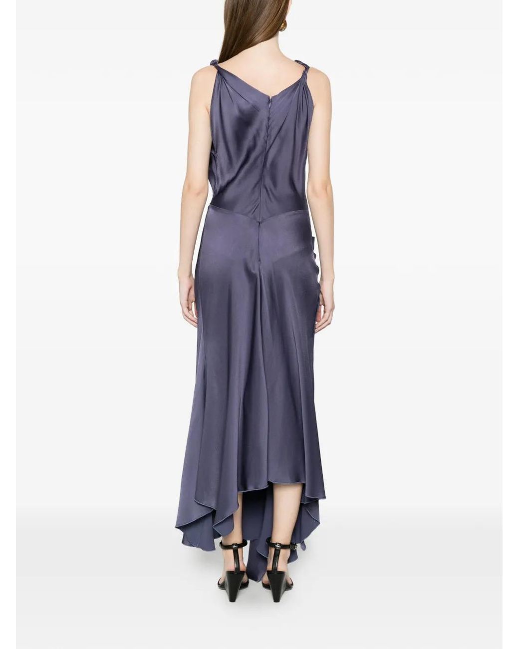 Victoria Beckham Blue Posy Draped Asymmetric Dress