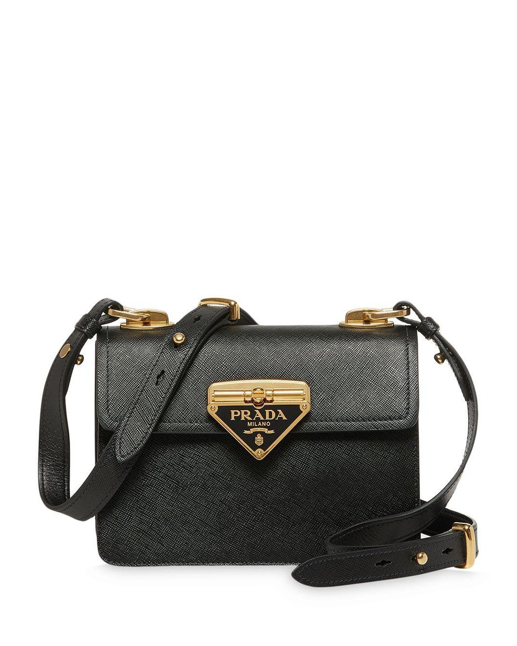 Prada Logoplaque Leather Shoulder Bag in Black Lyst