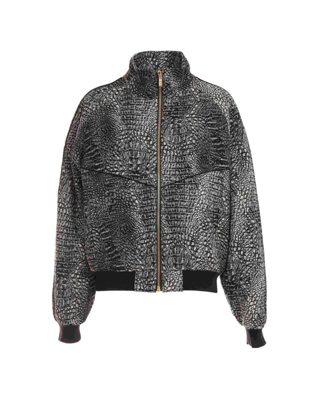 Just Cavalli Gray Crocodile-Effect Zip-Up Jacket