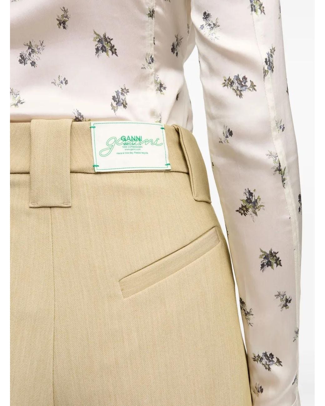 Ganni Natural Appliqué Palazzo Pants