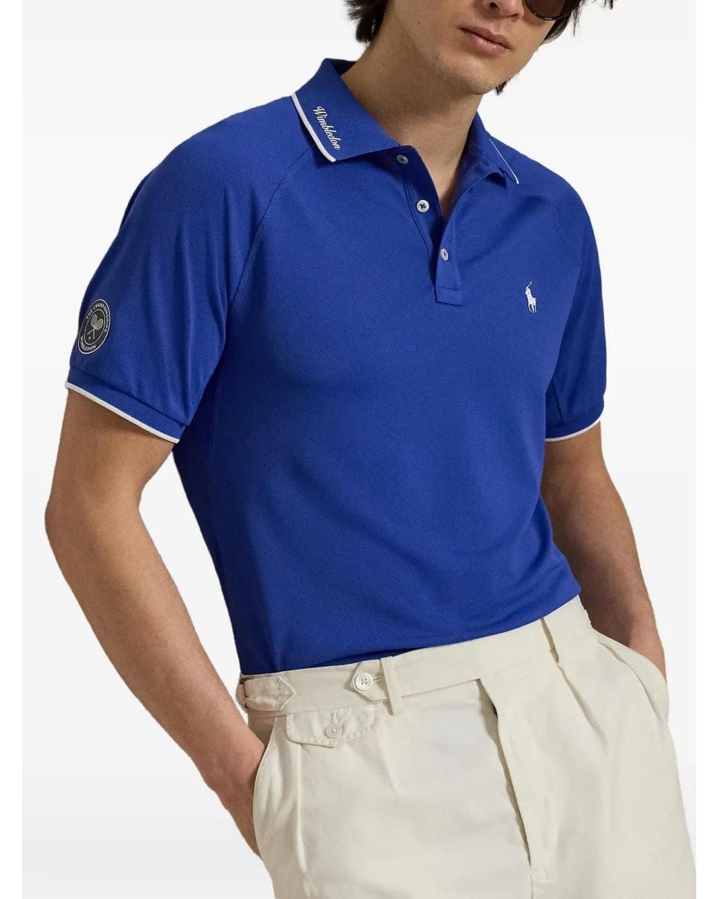 Polo Ralph Lauren Blue Striped-Trim Logo Polo Shirt for men