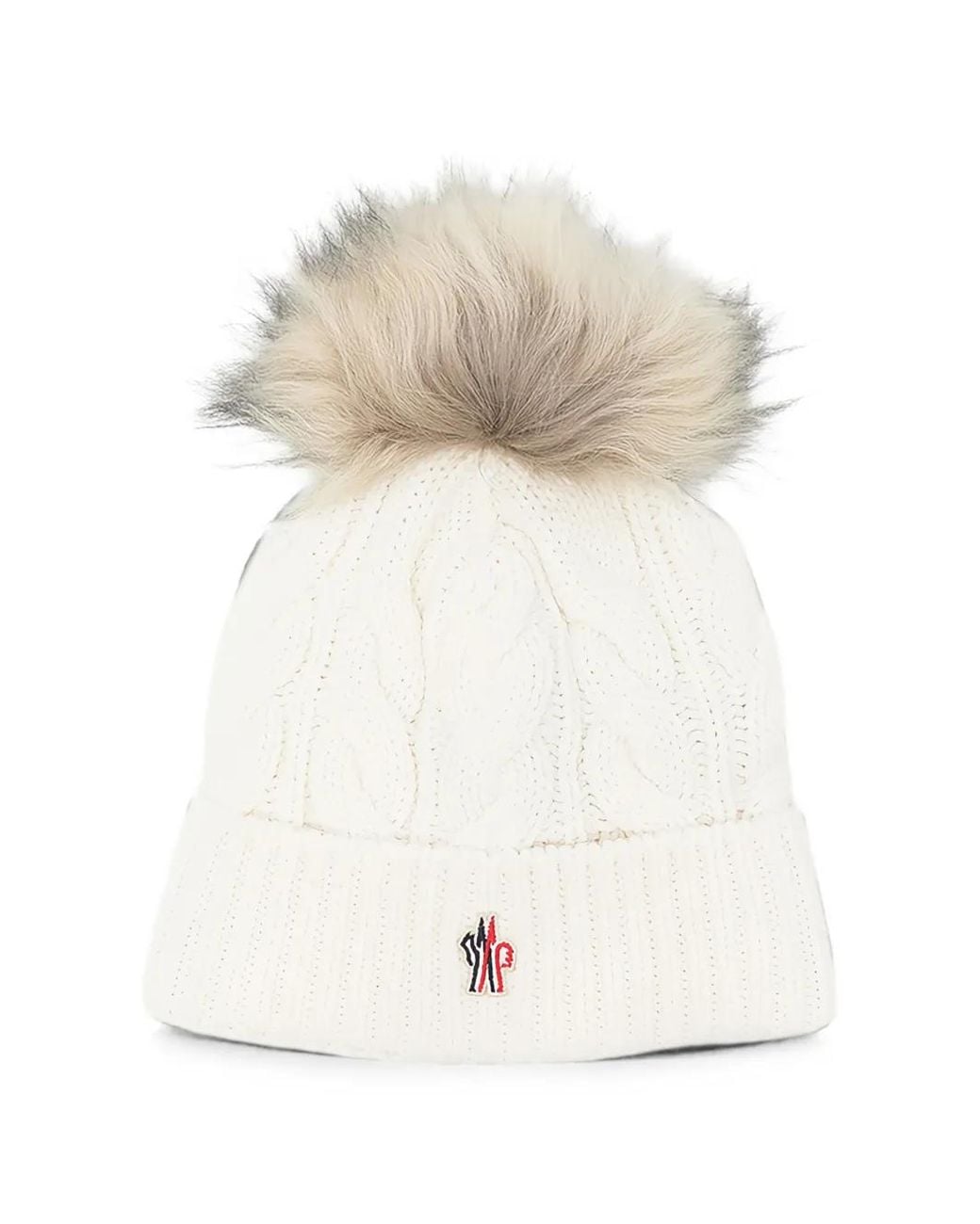 Moncler White Cable-Knit Pompom Beanie Hat