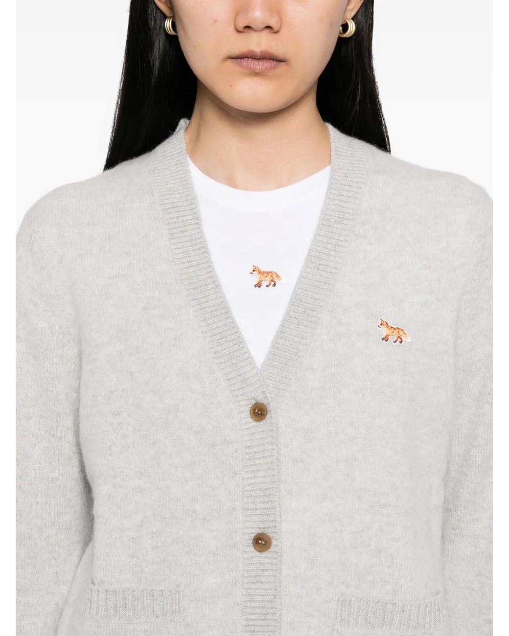 Maison Kitsuné White Baby Fox Lambswool Boxy Cardigan