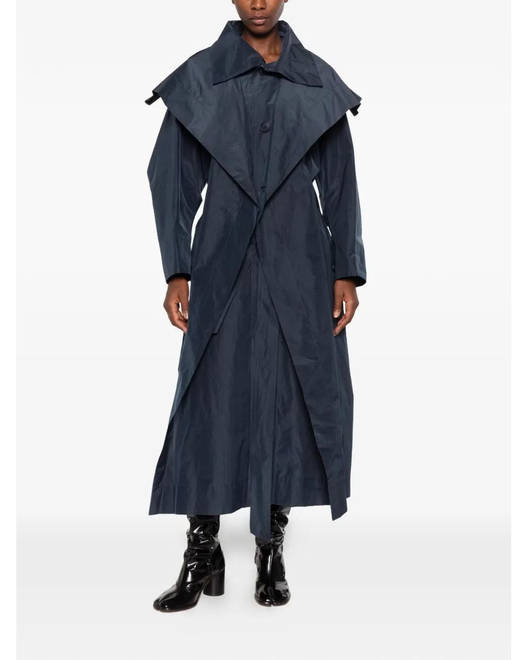 Issey Miyake Blue Correlation Layered-Collar Trench Coat