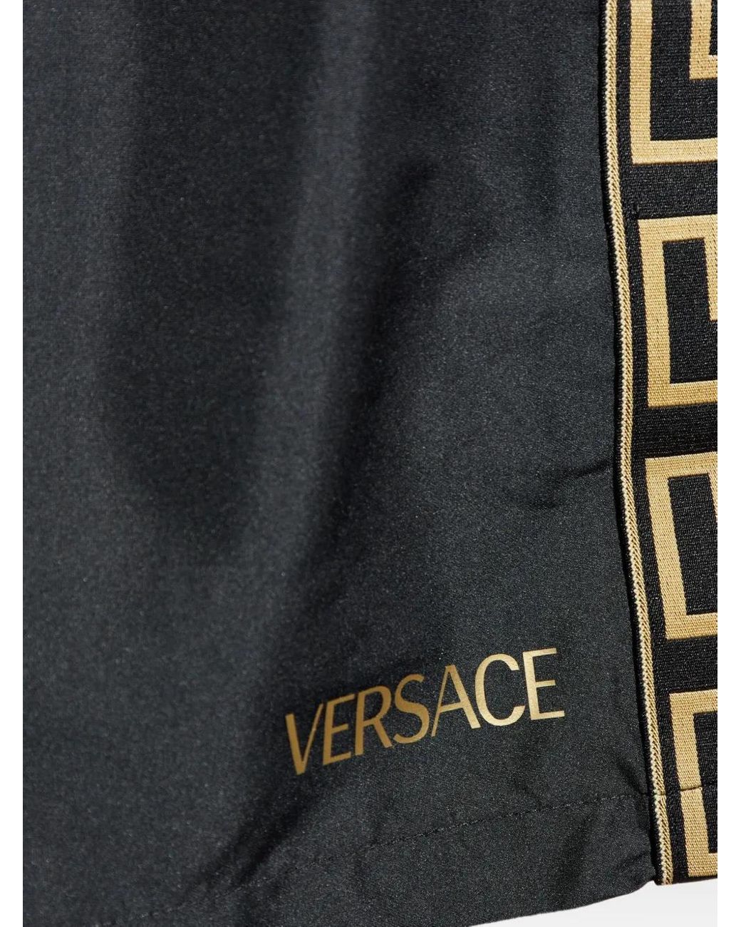 Versace Gray Drawstring Logo-Print Swim Shorts for men