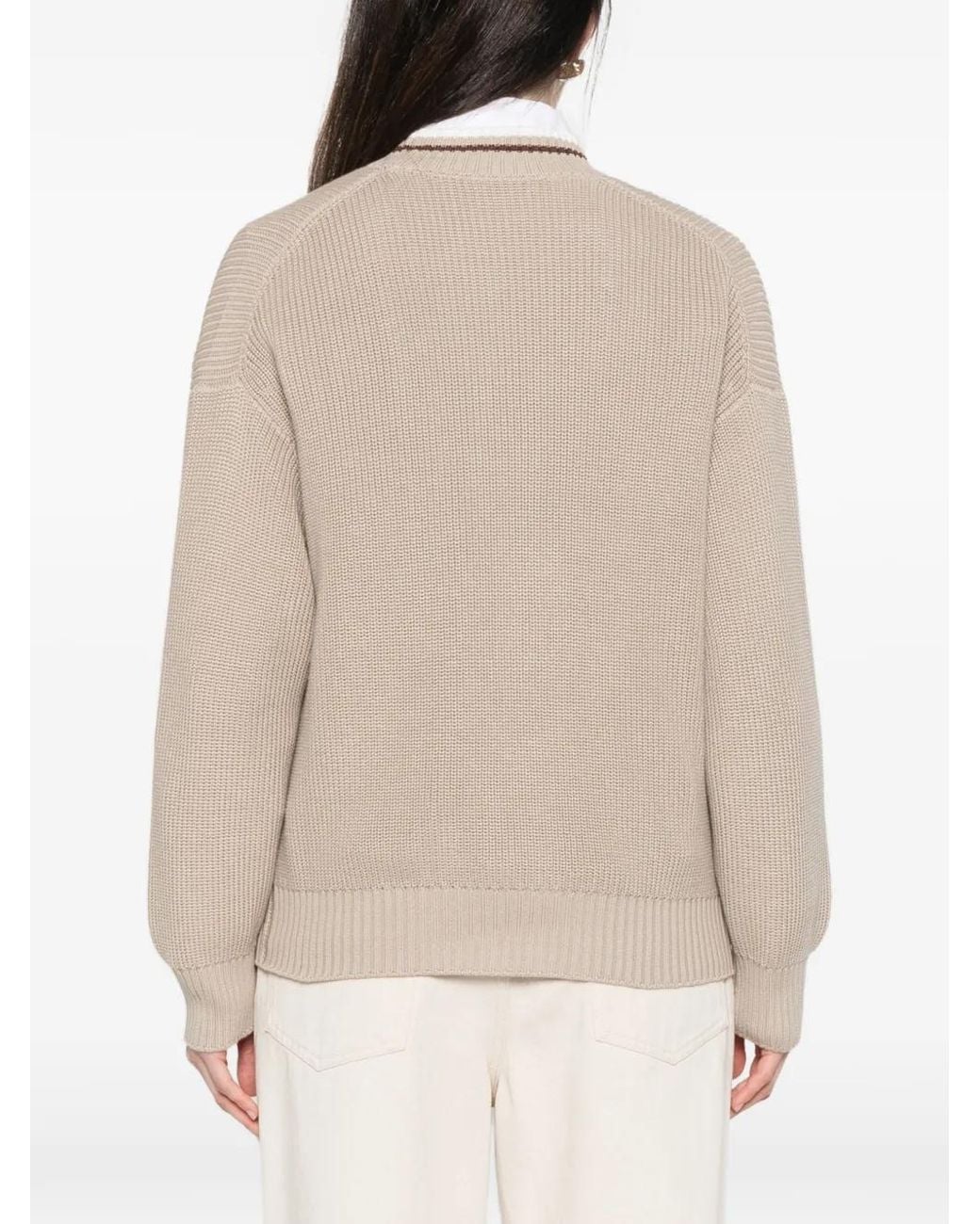 Brunello Cucinelli Natural Buttoned Striped-Detail Cardigan