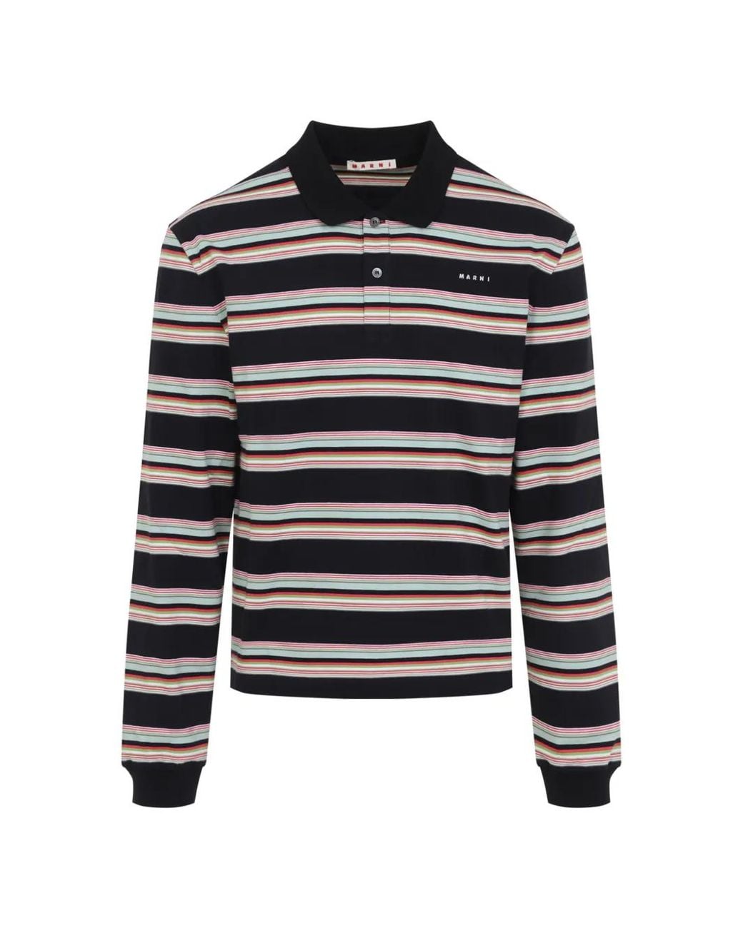 Marni Black Striped Long-Sleeve Polo Shirt for men