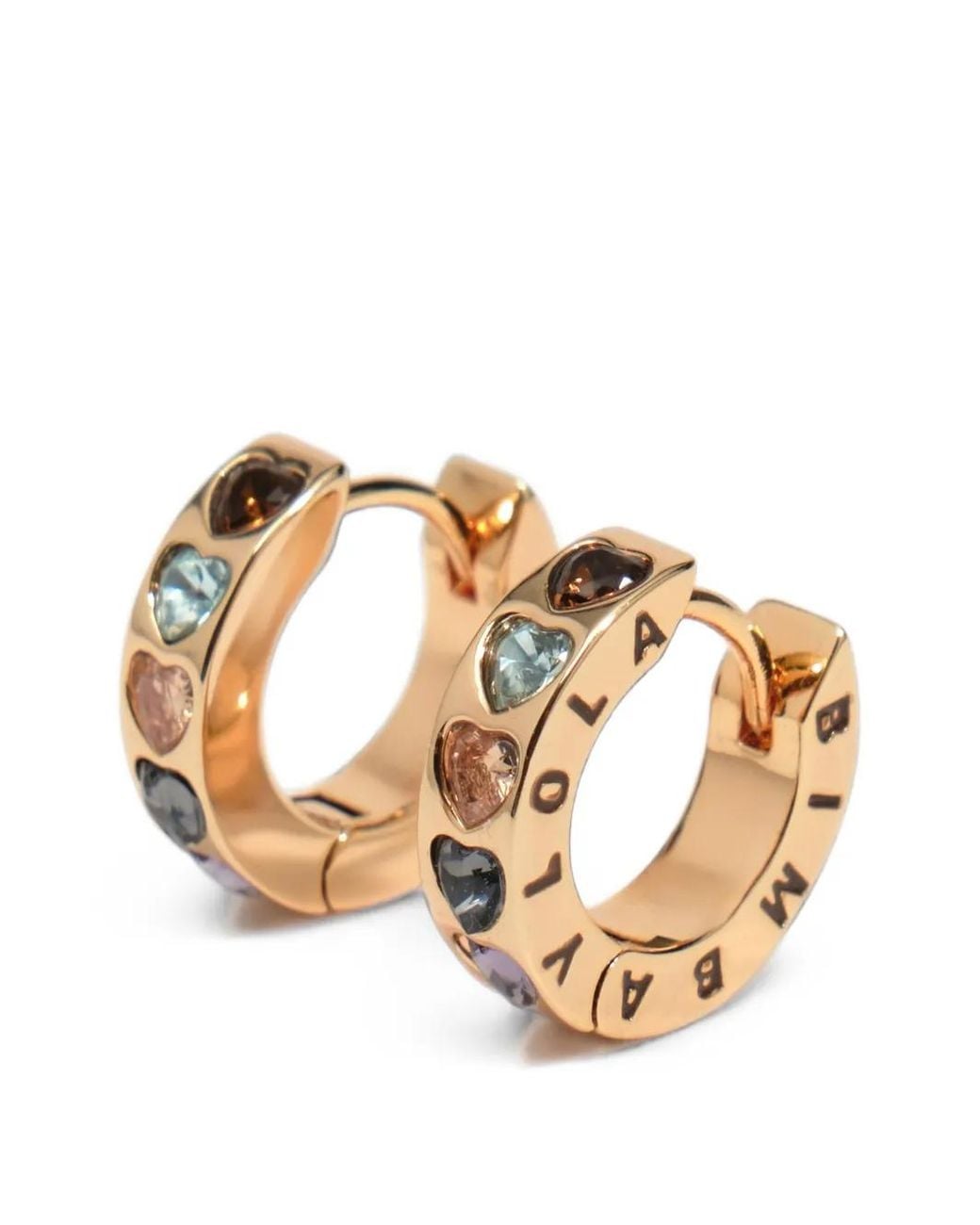 Bimba Y Lola Metallic Small Crystals Heart-Logo Hoop Earrings