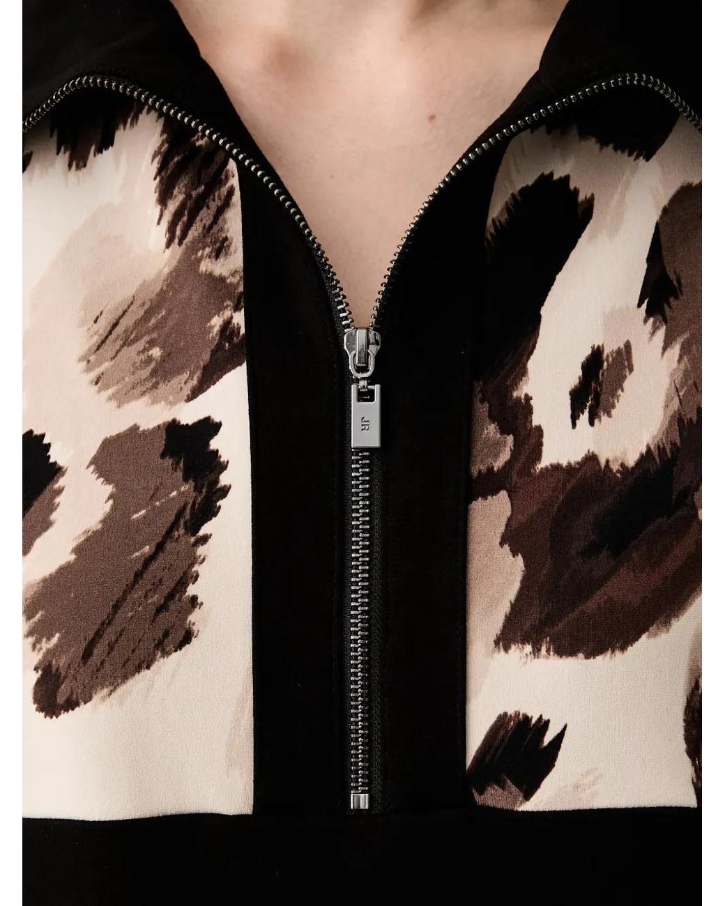 Joseph Ribkoff Black Leopard-Print Colour-Block Top
