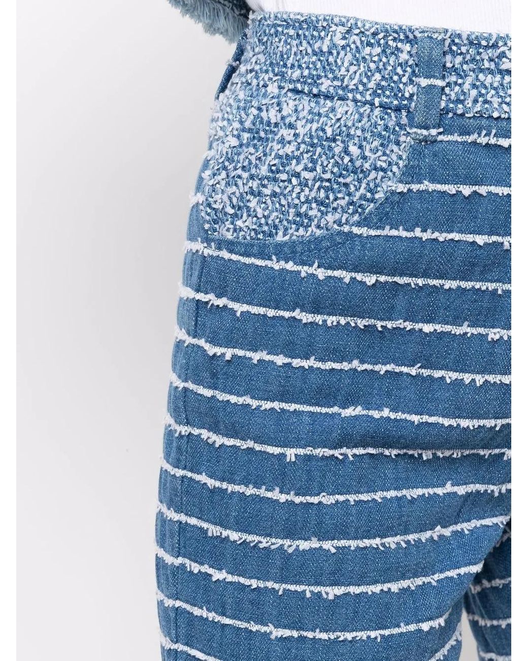 Krizia Blue Frayed-Stripe Bermuda Shorts