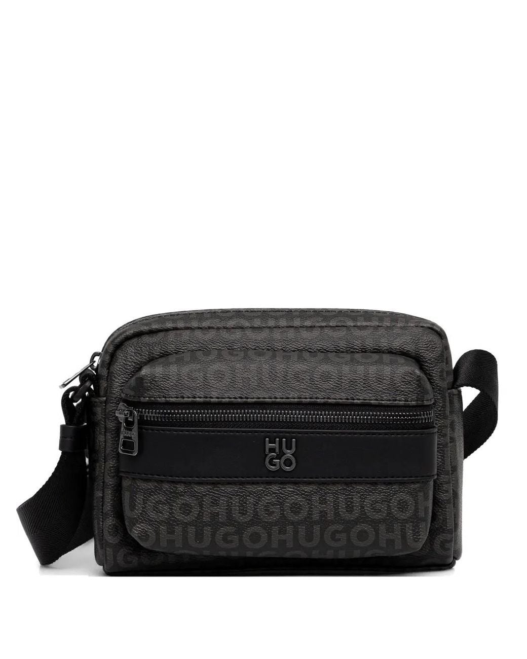HUGO Black Sac Porté Épaule Zippé À Motif Monogrammé for men