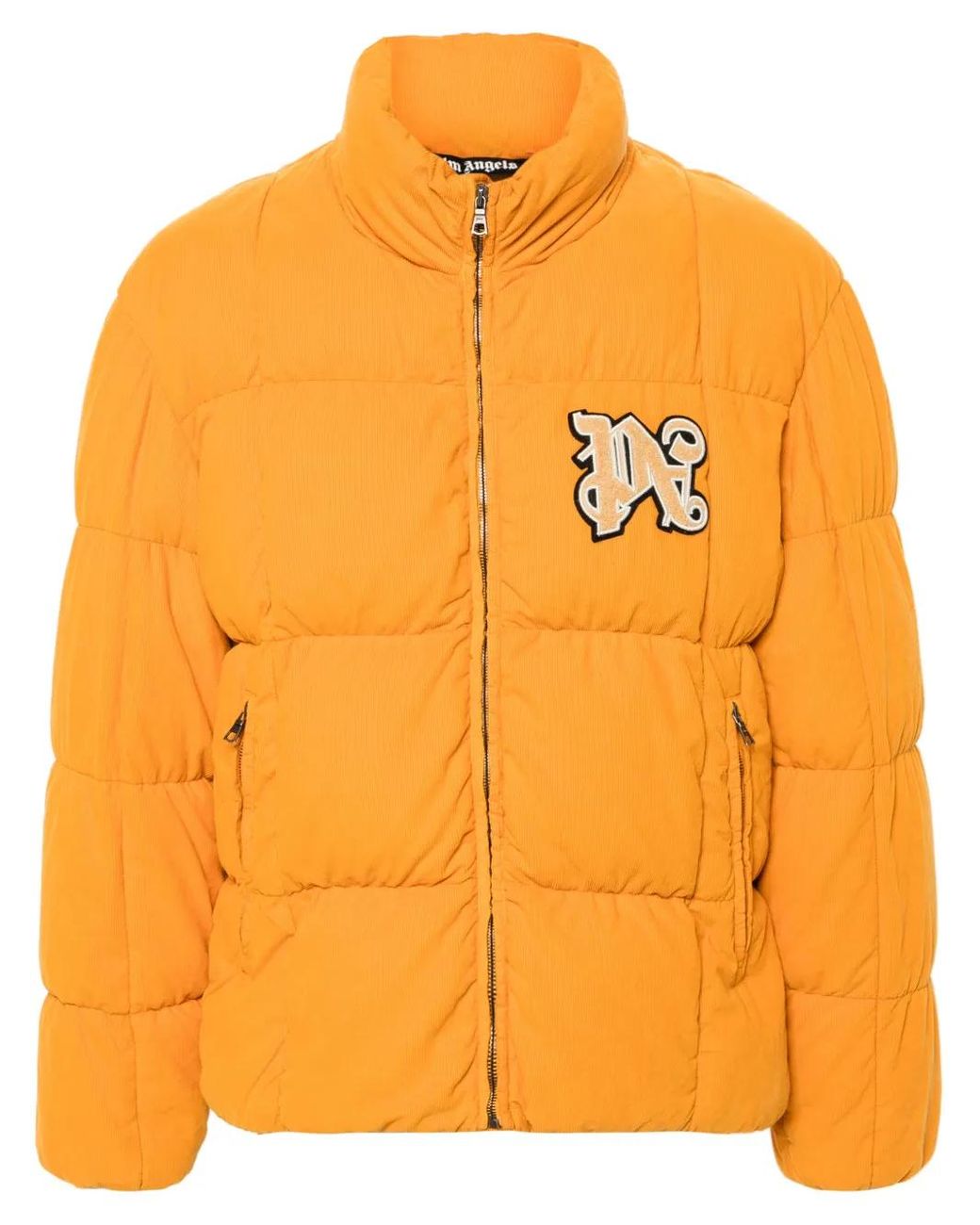 Palm Angels Orange Doudoune En Velours Côtelé À Patch Logo for men