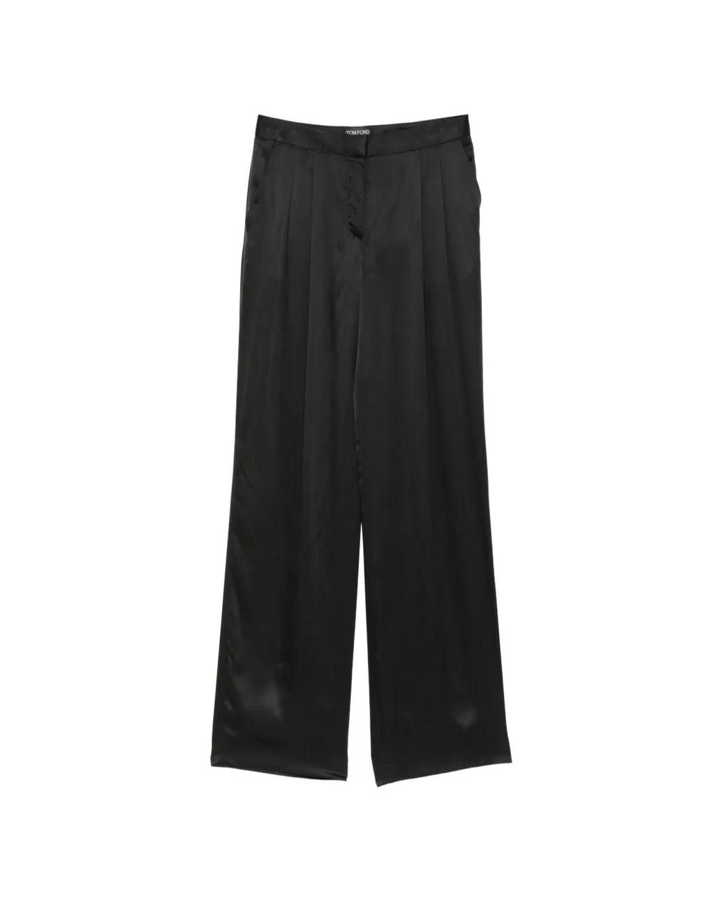Tom Ford Black Peach-Feel Silk Satin Double Pleat Trousers