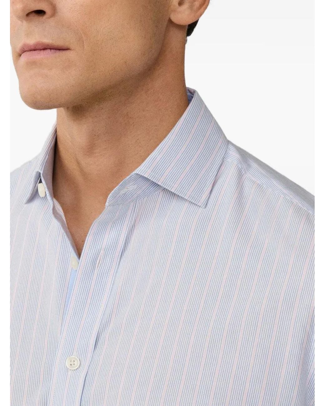 Hackett White Striped Kent-Collar Shirt for men