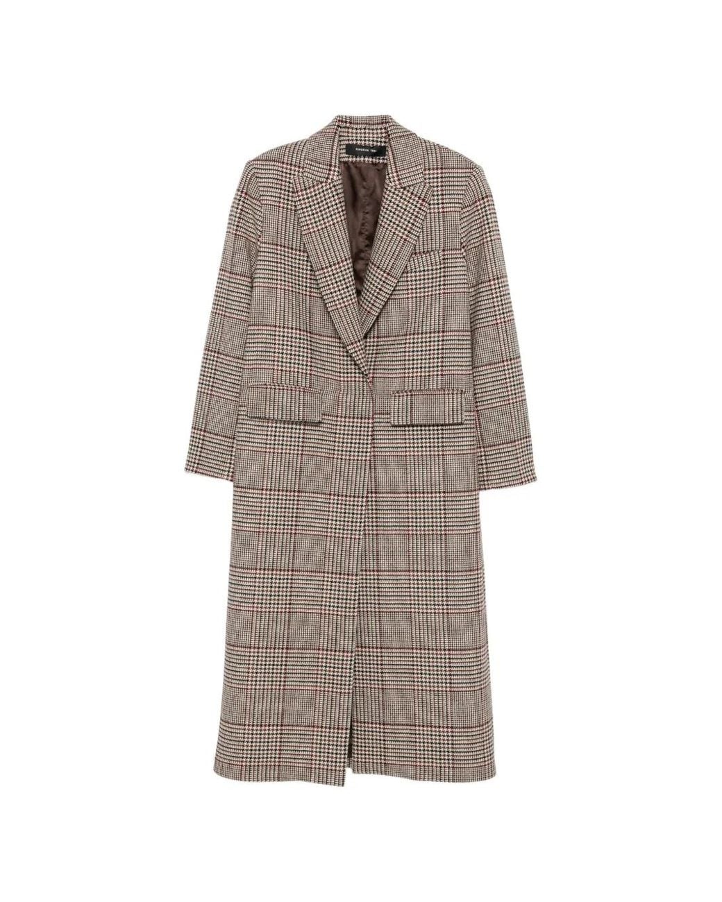 FEDERICA TOSI Brown Prince Of Wales Check Double-Breasted Coat