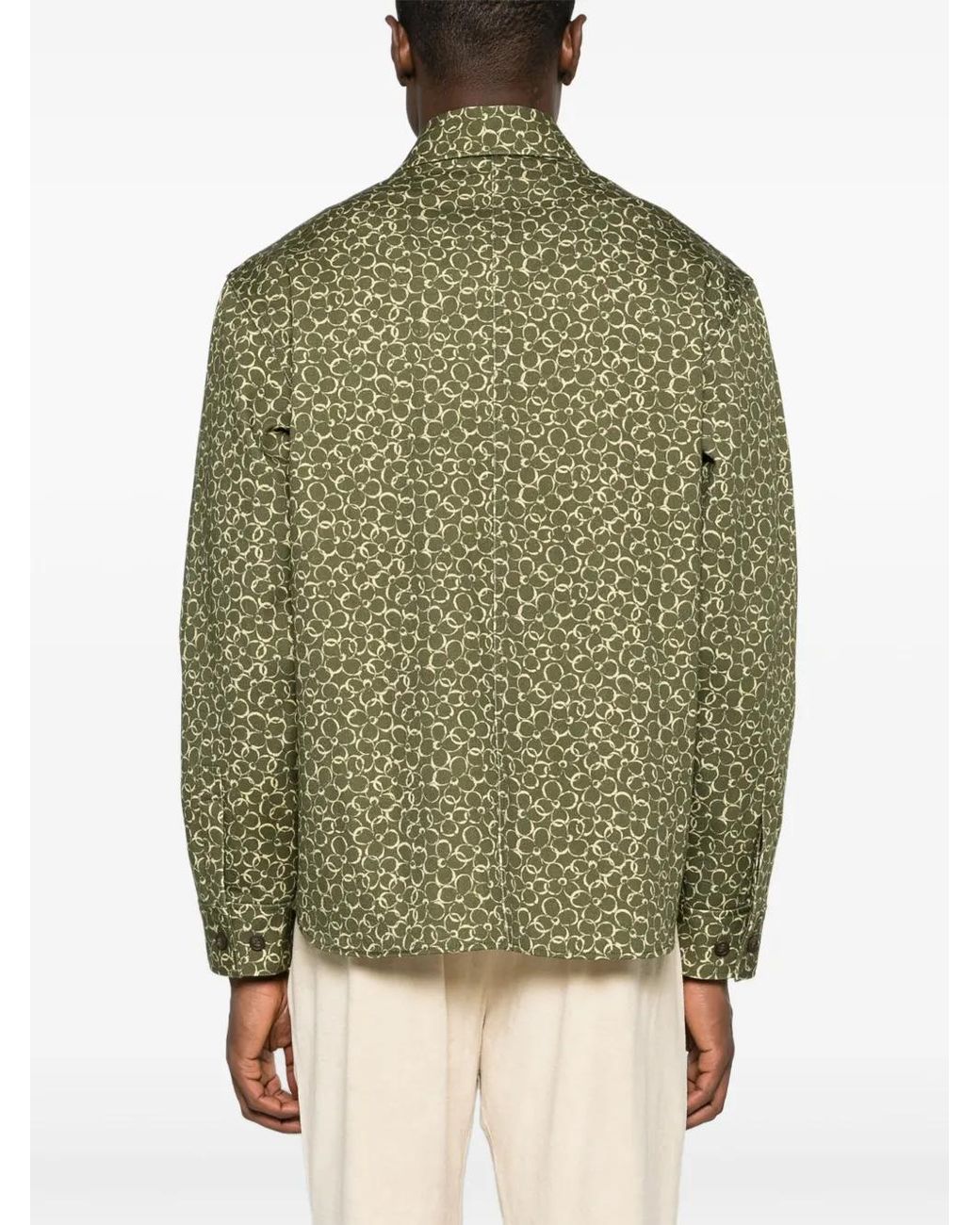Maison Kitsuné Green Floral-Print Cotton Shirt Jacket for men