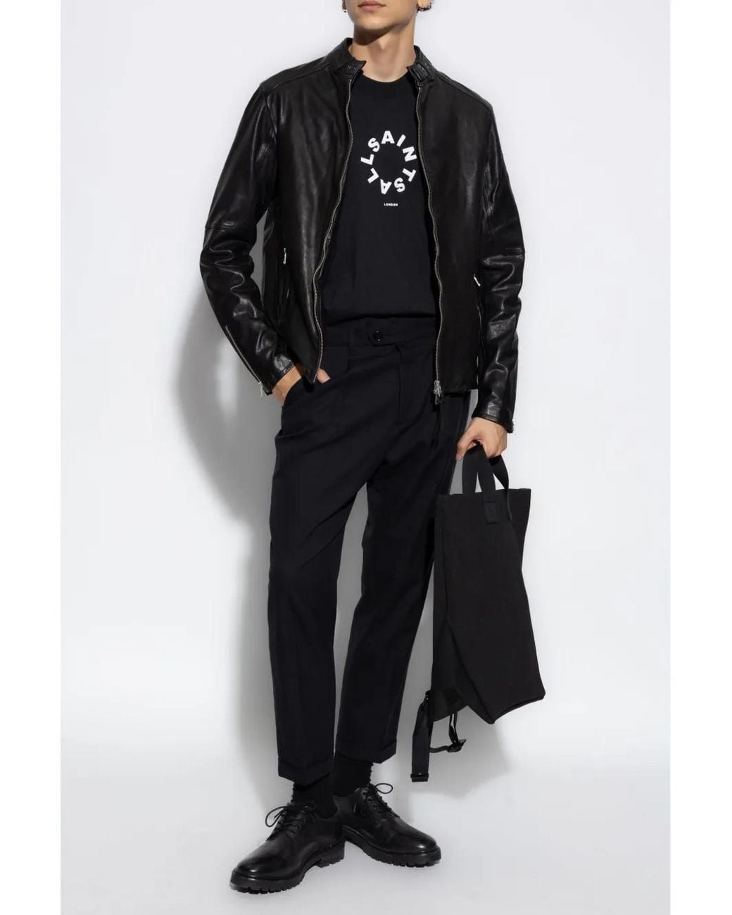 AllSaints Black Sheepskin Leather Biker Jacket for men