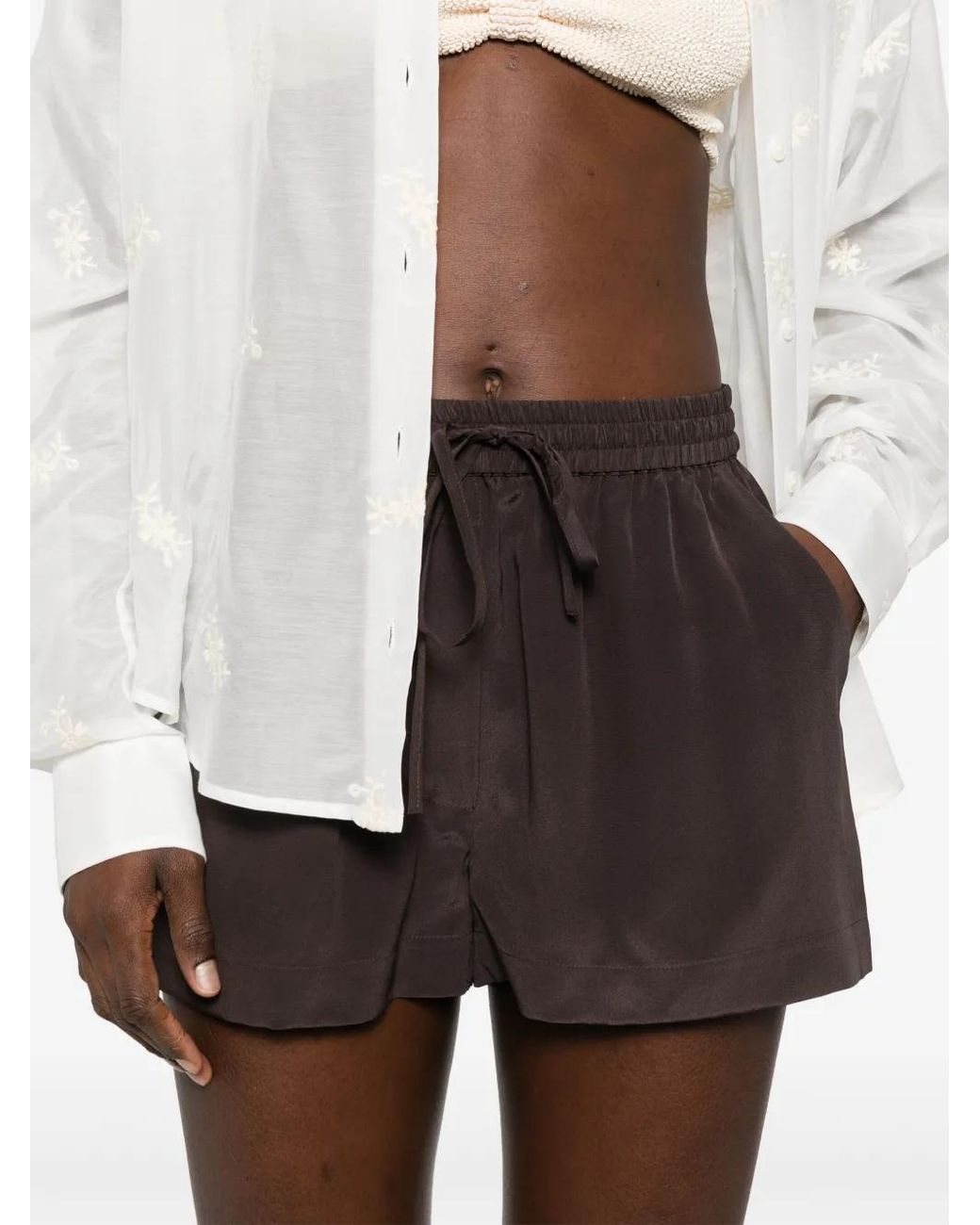 P.A.R.O.S.H. Brown Silk Shorts