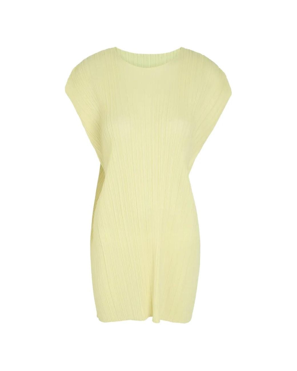Pleats Please Issey Miyake Yellow Pleated Cap-Sleeve Tunic Mini Dress