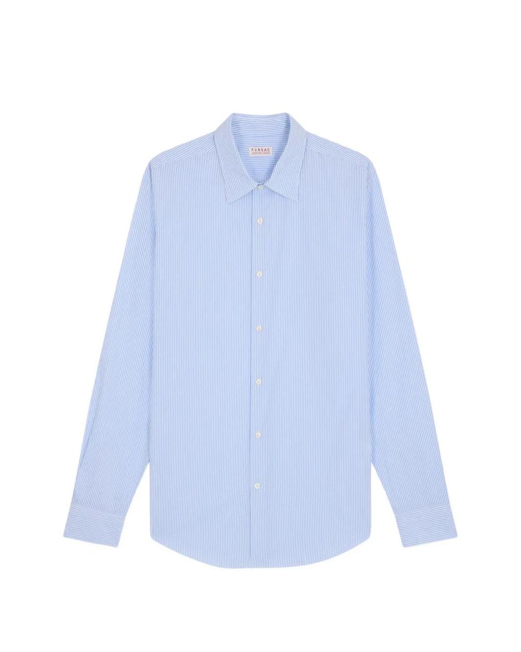 Fursac Blue Striped Straight-Collar Shirt for men