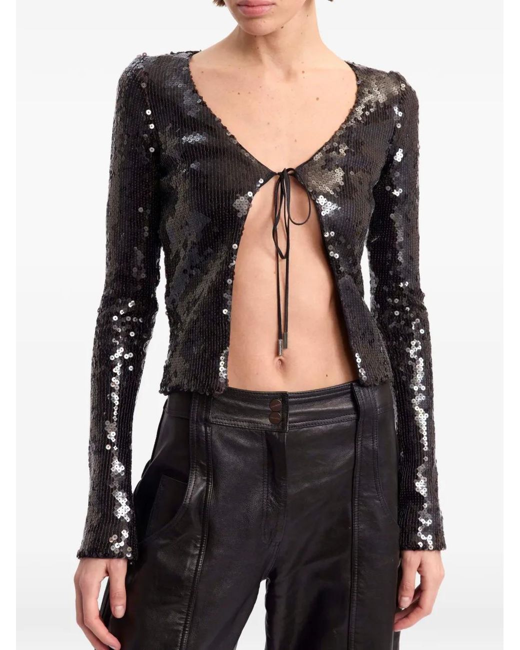 16Arlington Black Elin Paillette-Embellished Cardigan