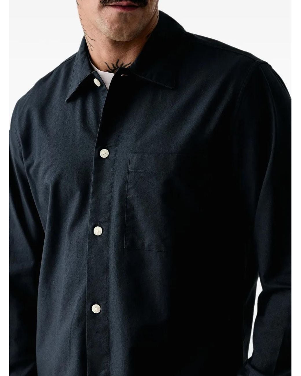 Marc O' Polo Blue Logo-Patch Chest-Pocket Shirt for men