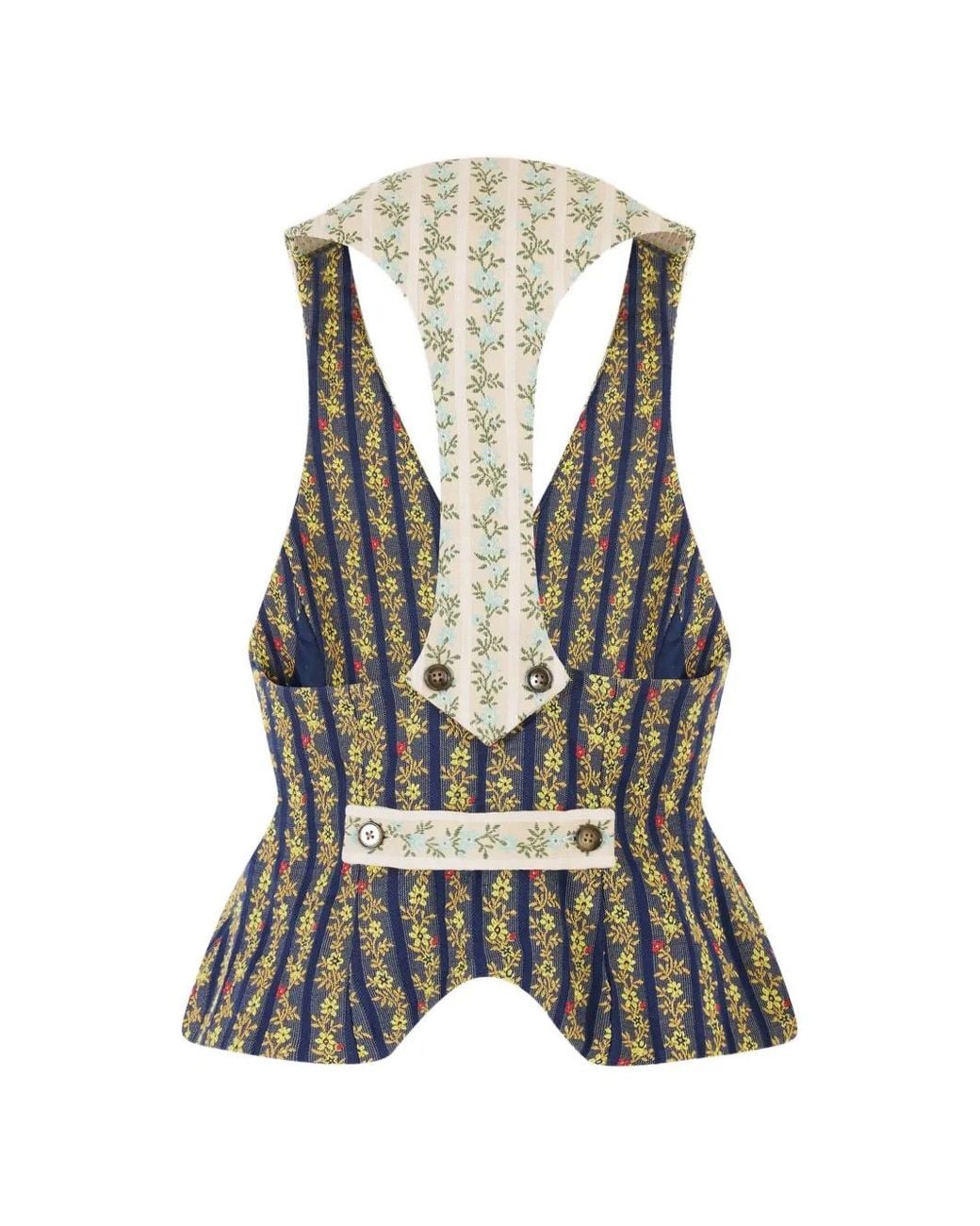 Rosie Assoulin Blue Floral-Print V-Neck Vest