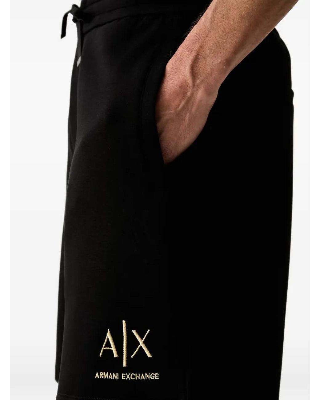 ARMANI EXCHANGE Black Logo-Embroidered Track Shorts for men