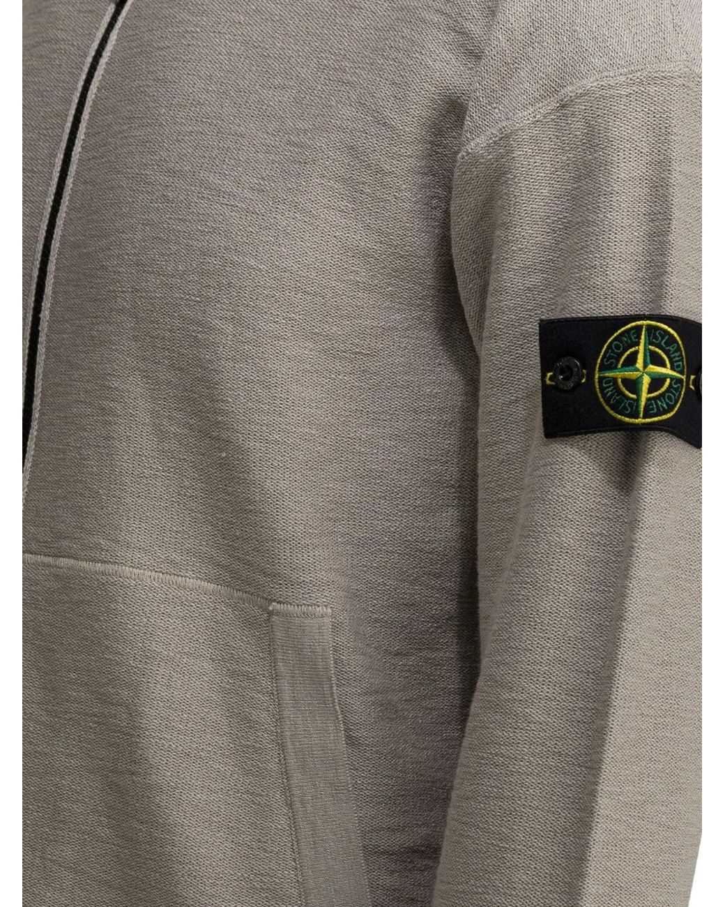 Stone Island Gray Logo-Patch Zip-Up Hoodie for men