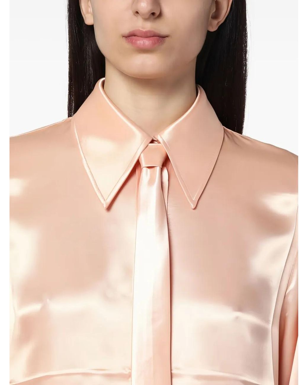 Jil Sander Natural Satin Tie-Neck Shirt