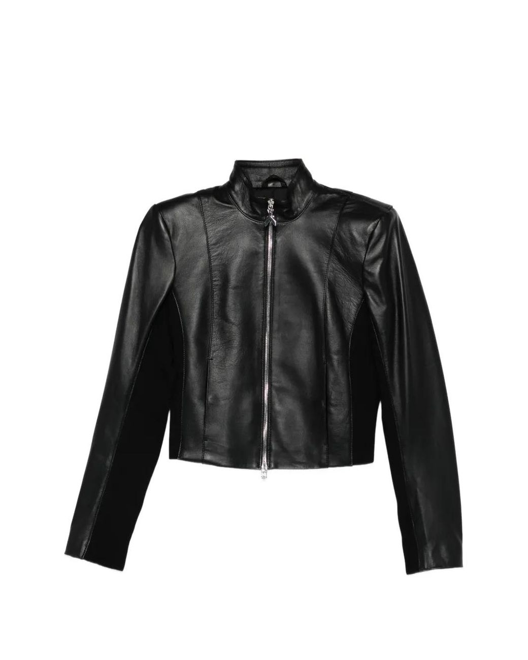 Patrizia Pepe Black Knitted Inserts Leather Biker Jacket