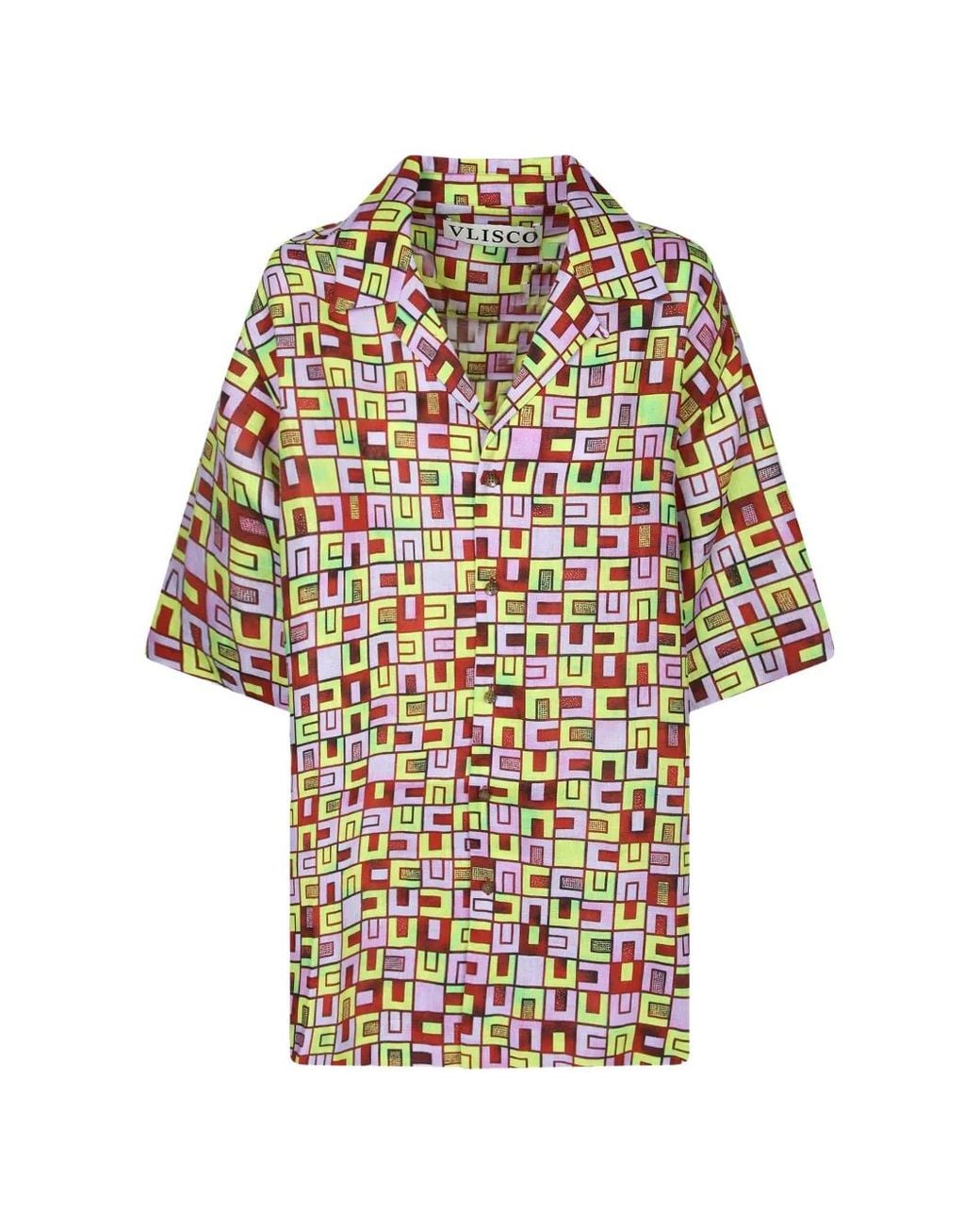 VLISCO DIALOGUES White Boxes Geometric-Print Short-Sleeved Shirt for men