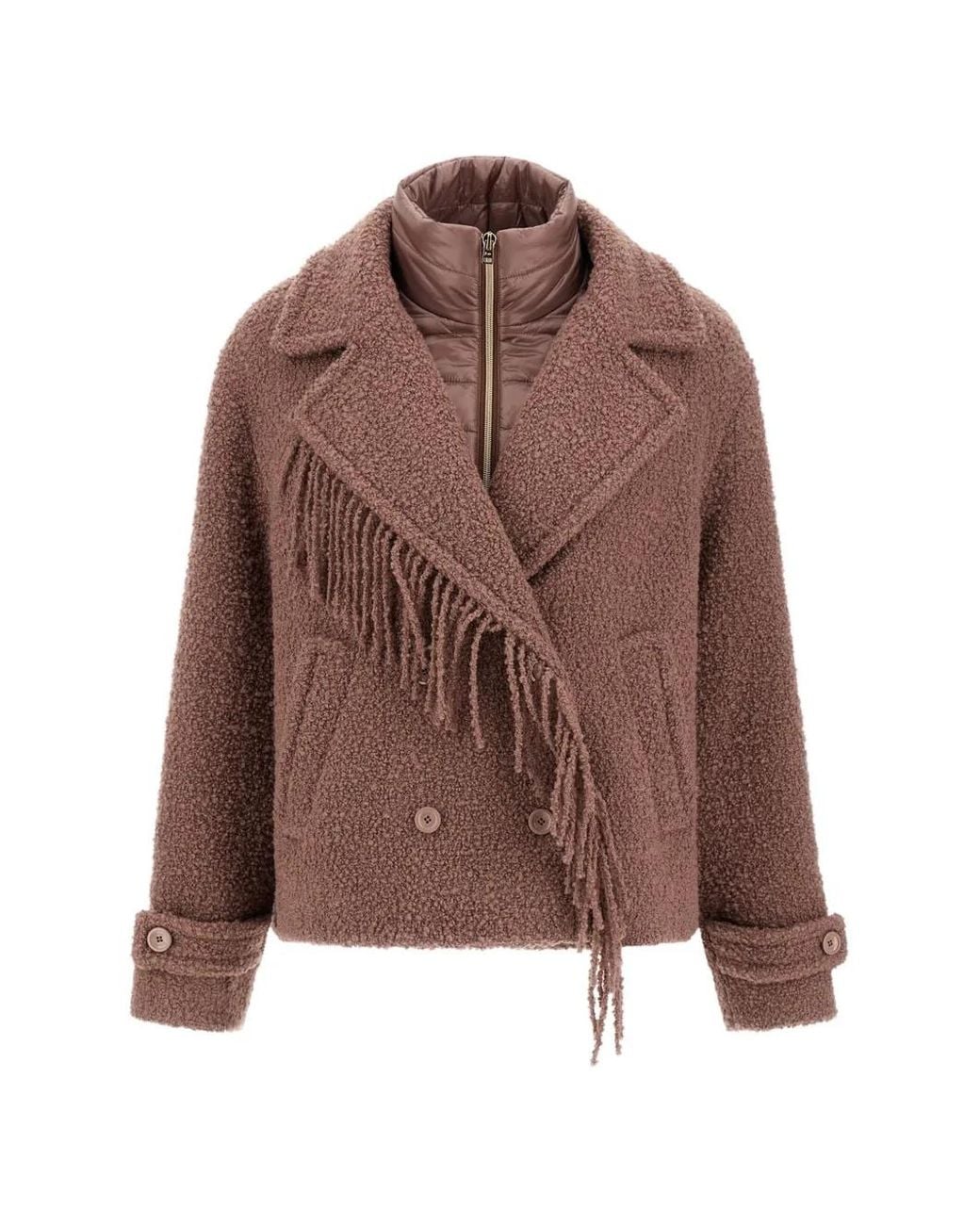 Herno Brown Fringed Bouclé Jacket