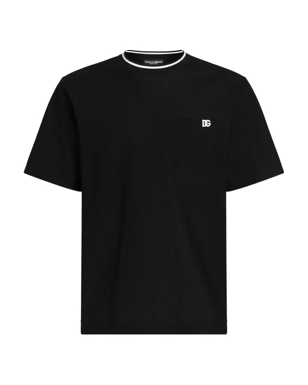Dolce & Gabbana Black Cotton Piquet Short-Sleeved T-Shirt for men