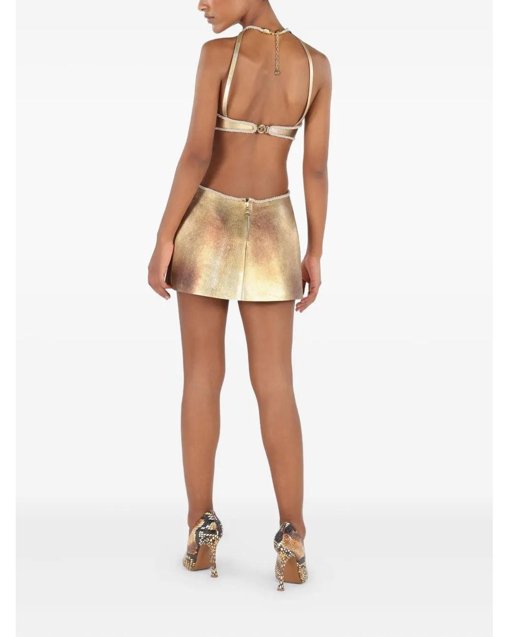 Roberto Cavalli Natural Cut-Out Mini Dress
