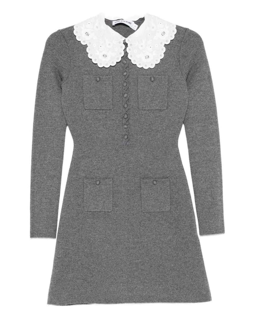 Self-Portrait Gray Long-Sleeve Mini Dress