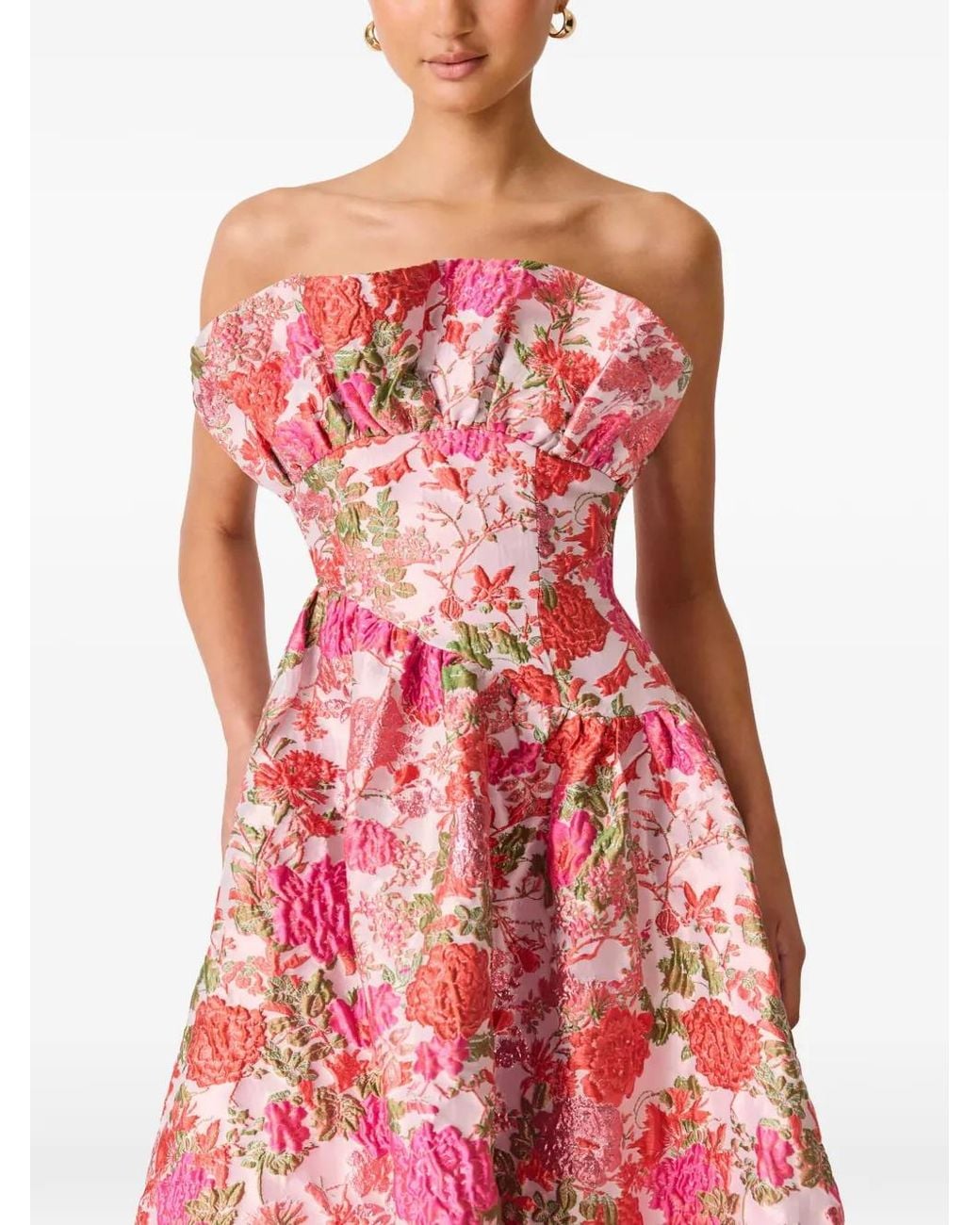 Elliatt Red Floralie Strapless Midi Dress